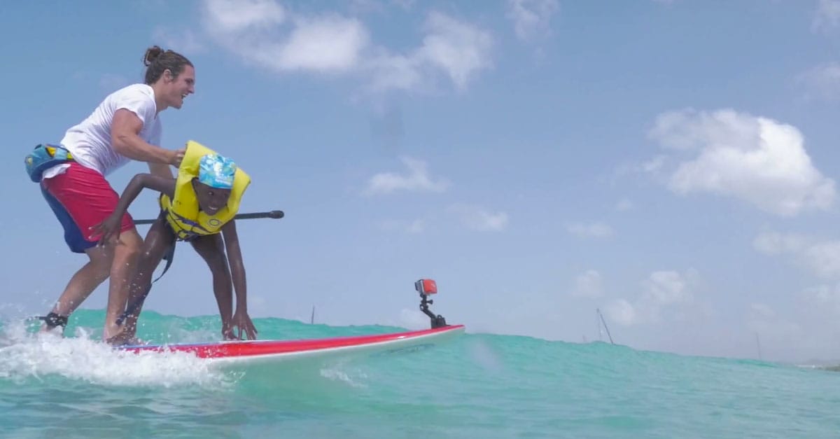 Teaching SUP to kids in Barbados