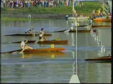 Larry Cain winning the Sprint Canoe Gold Medal at the 1984 summer Olympics