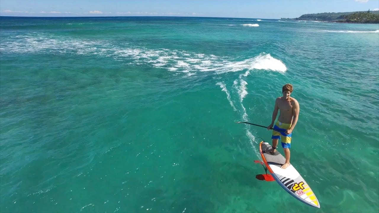 Keahi de Aboitiz SUP Foiling on the Clear Water of Oahu