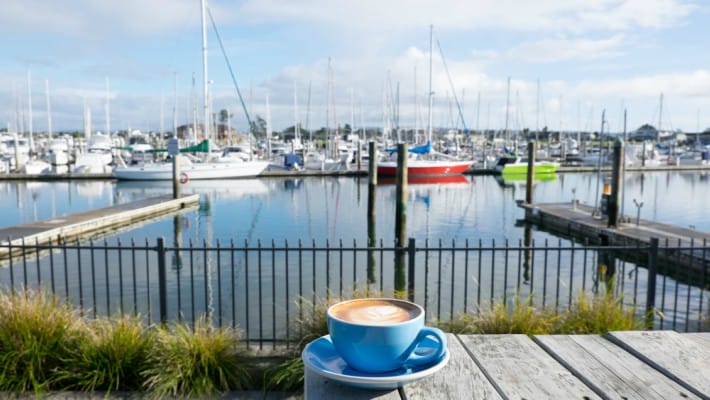 A quiet coffee overlooking Whangarei Marina, New Zealand