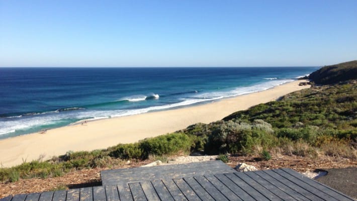 Waves roll in at Yallingup, near Perth, Western Australia
