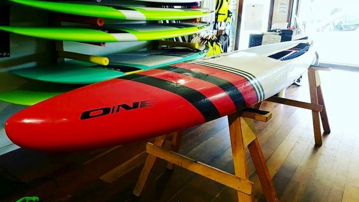 A freshly produced ONE Stand Up Paddle board, a brand of which Angela Jackson is a Co-Founder