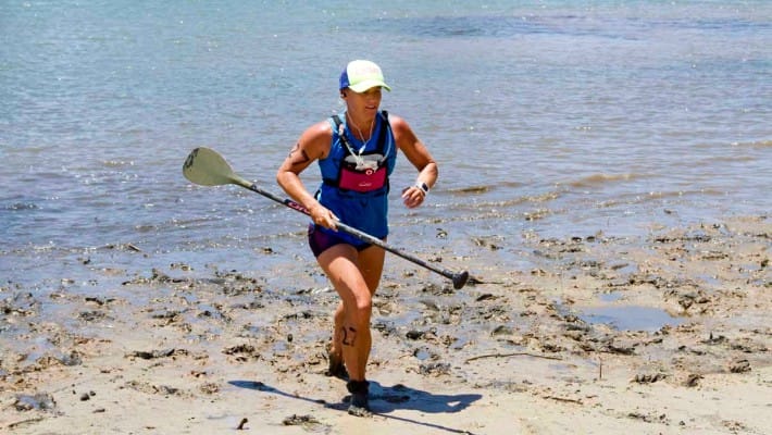 Angela Jackson makes a dash for the finish line in a race of the Australian National SUP Championship