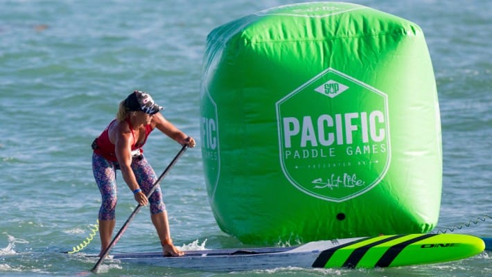 Angela Jackson makes a turn at the buoy during the 2017 Pacific Paddle Games in Dana Point, California