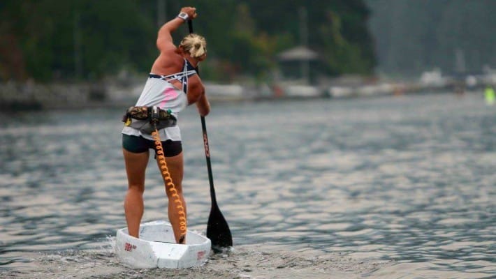 Angela Jackson engages in some intensive flatwater SUP training