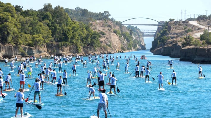 Competitors battle it out at the 7th Annual Corinth Canal SUP Crossing 2017 in Greece