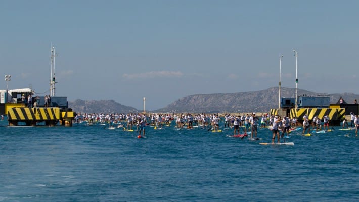 Competitors set off at the 7th Annual Corinth Canal SUP Crossing in Greece
