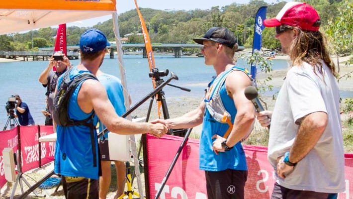 Michael Booth concludes an interview with local media outlets at the 2017 Australian SUP Championship