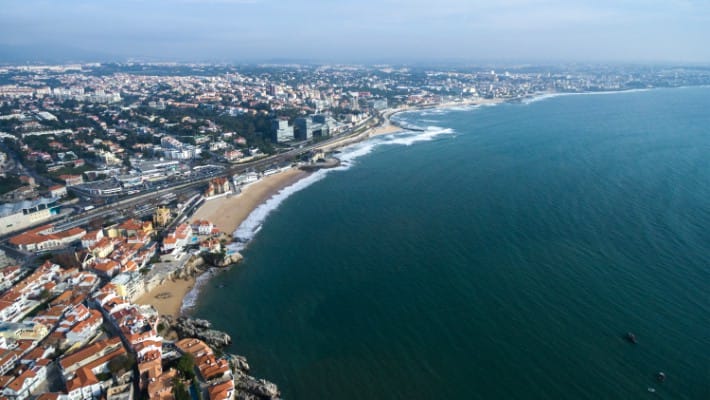 Aerial view over the bay at the stunning coastal town of Cascais in Portugal