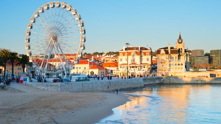 A view of the ferris wheel in the Portuguese seaside town of Cascais