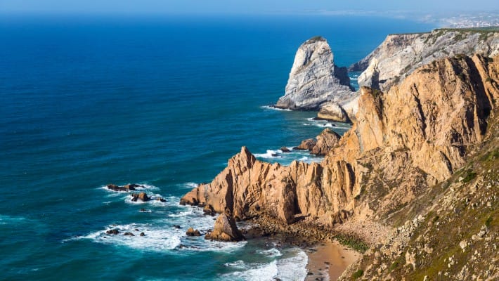 The coastal cliffside views at the Praia do Guincho, Portugal