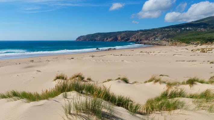 The glorious white sand on the Praia do Guincho, near Cascais, Portugal
