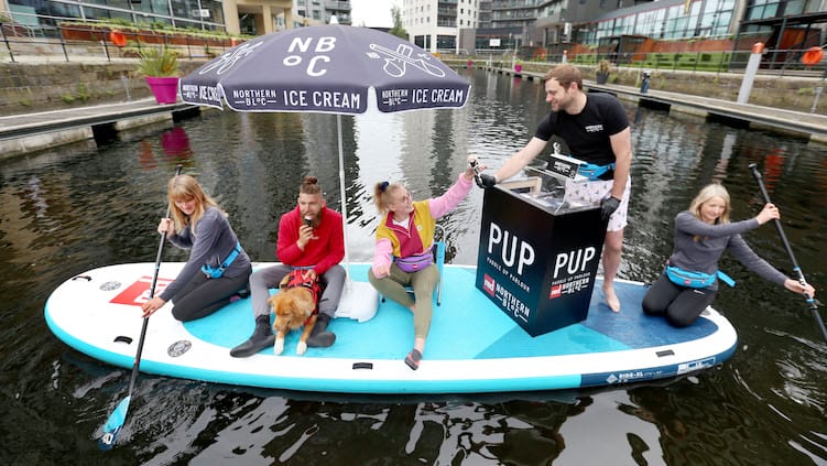 World's first paddleboard ice cream parlour makes maiden voyage